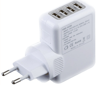 Carregador de Viagem AC - 4 portas USB