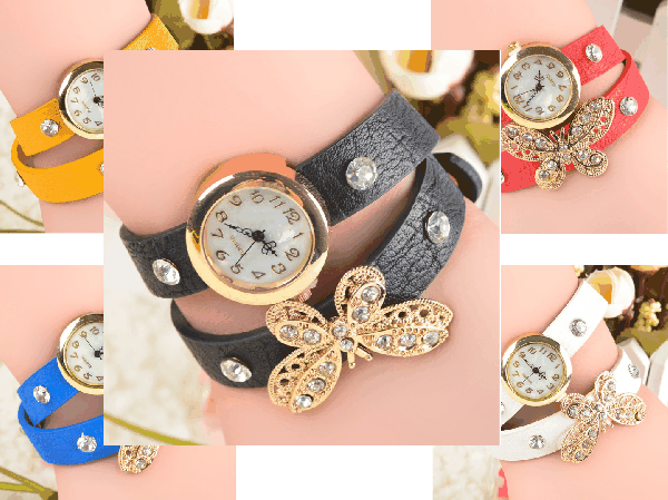 Relogio pulseira strass e borboleta